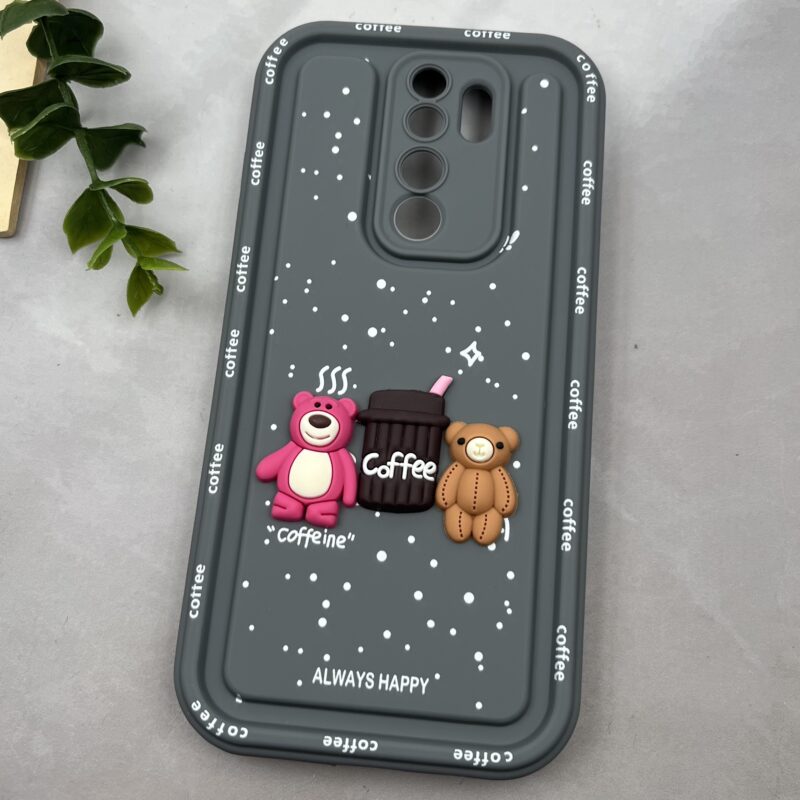 قاب گوشی Redmi Note 8 Pro شیائومی Solid Case منحنی عروسکی برجسته طرح Coffe طوسی محافظ لنز دار کد 57355 - Image 2