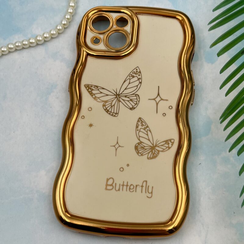 قاب گوشی iPhone 13 آیفون Solid دور طلایی مای کیس طرح پروانه Butterfly کرم محافظ لنز دار کد 60769 - Image 2