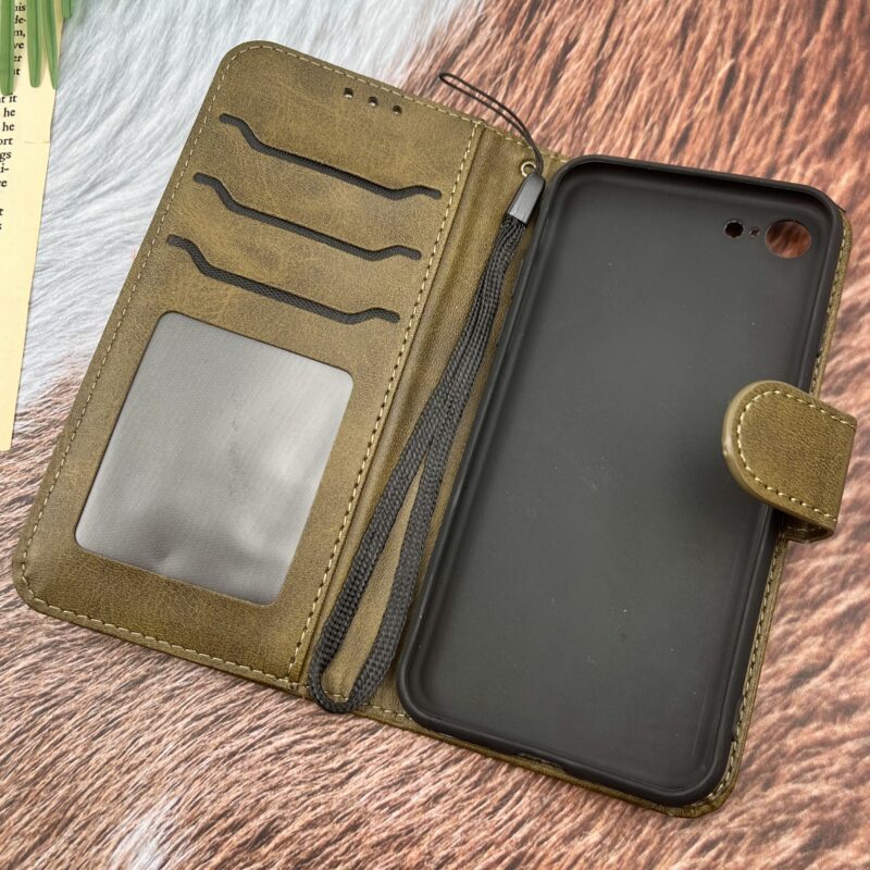 کیف گوشی iPhone 7 / iPhone 8 / iPhone SE 2020 / iPhone SE 2022 آیفون چرم مگنتی جاکارتی بند آویز دار محافظ لنز دار سبز زیتونی کد 89403 - Image 2