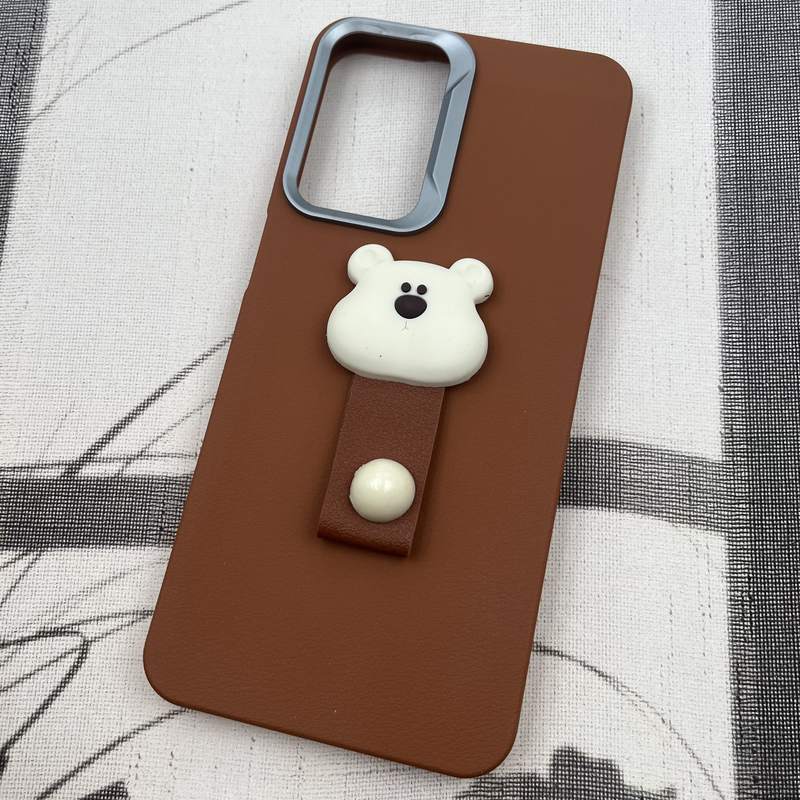 قاب گوشی Galaxy A23 سامسونگ Leather Design عروسکی تدی فینگر بند لنز کروم عسلی کد 15390 - Image 2