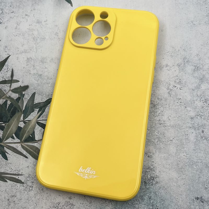 قاب گوشی iPhone 13 Pro Max آیفون سیلیکونی اکلیلی داخل پارچه ای Belkin اورجینال محافظ لنز دار زرد کد 27111 - Image 2