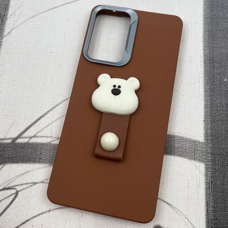 قاب گوشی Galaxy A73 سامسونگ Leather Design عروسکی تدی فینگر بند لنز کروم عسلی کد 38578 - Image 2