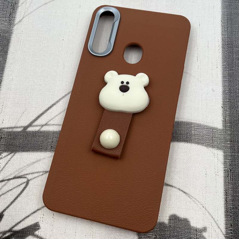قاب گوشی Galaxy A20S سامسونگ Leather Design عروسکی تدی فینگر بند لنز کروم عسلی کد 47372 - Image 2