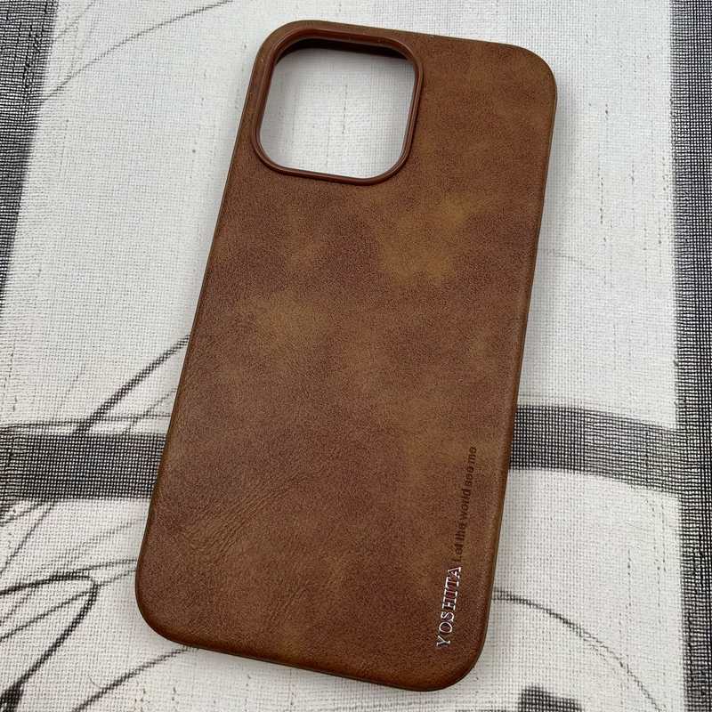 قاب گوشی iPhone 14 Pro Max آیفون چرمی اورجینال Yoshita کلاسیک لنز برجسته عسلی کد 59955 - Image 2
