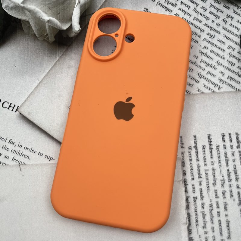 قاب گوشی iPhone 16 آیفون سیلیکونی پاک کنی اورجینال داخل پارچه ای محافظ لنز دار نارنجی کد 60641 - Image 2