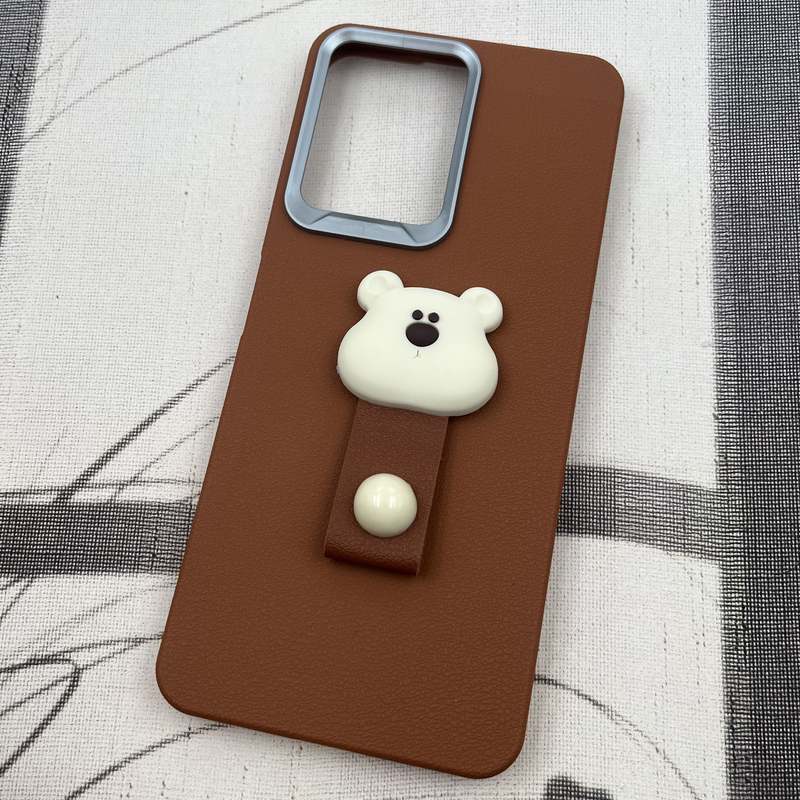 قاب گوشی Redmi Note 12 4G شیائومی Leather Design عروسکی تدی فینگر بند لنز کروم عسلی کد 81275 - Image 2