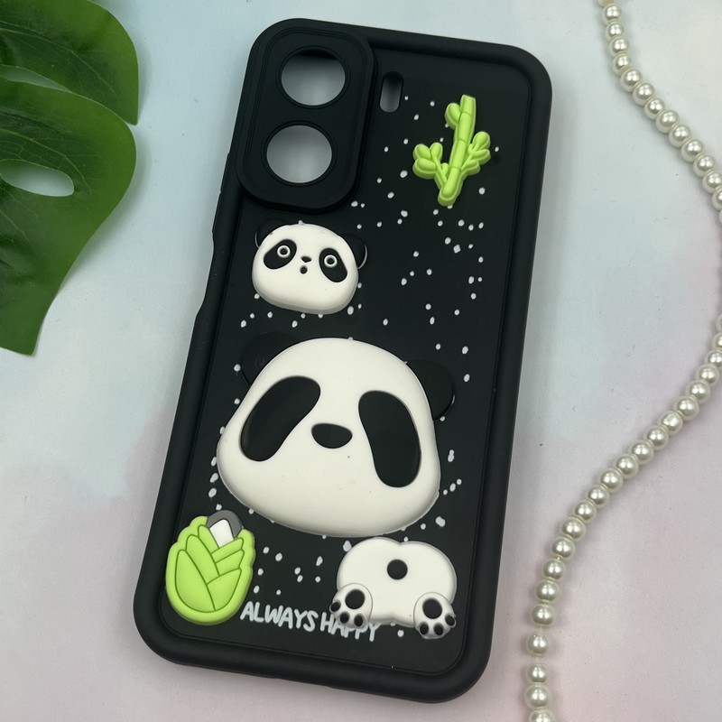 قاب گوشی Redmi 13C / Poco C65 شیائومی سیلیکونی Solid Case ضد ضربه عروسکی برجسته برفی طرح پاندا محافظ لنز دار کد 82175 - Image 2