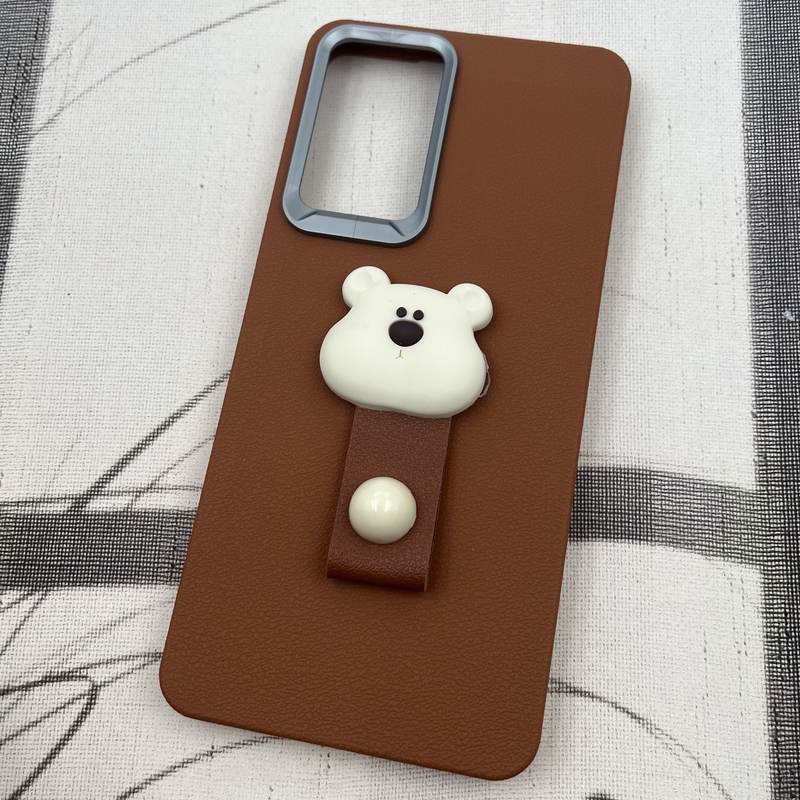 قاب گوشی Galaxy A52 / Galaxy A52S سامسونگ Leather Design عروسکی تدی فینگر بند لنز کروم عسلی کد 86631 - Image 2