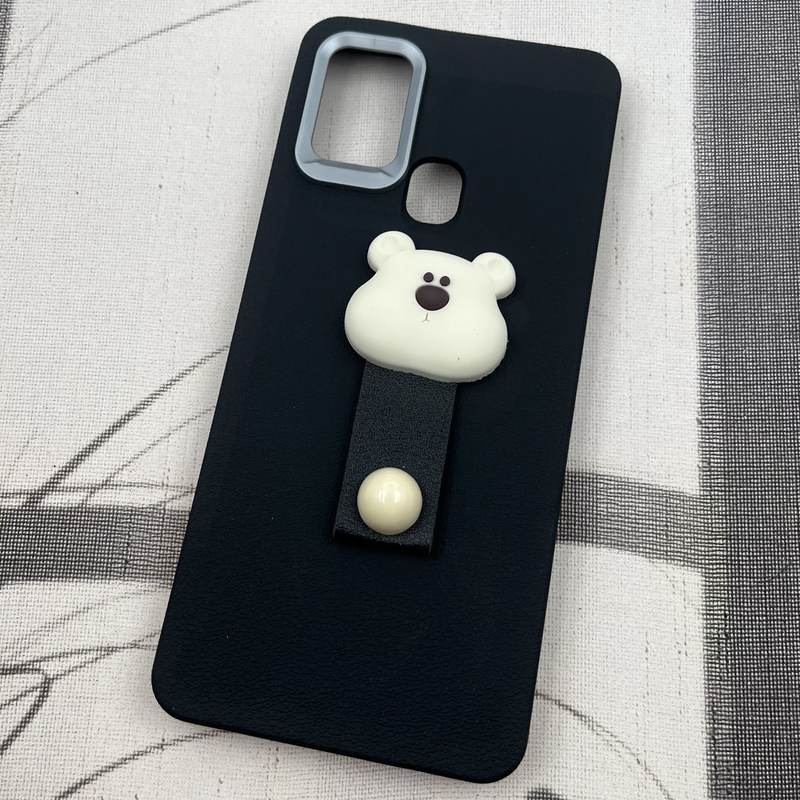 قاب گوشی Galaxy A21S سامسونگ Leather Design عروسکی تدی فینگر بند لنز کروم مشکی کد 91852 - Image 2