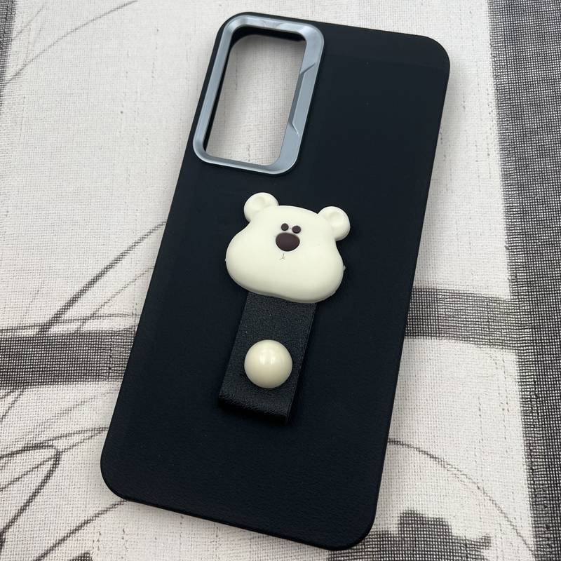 قاب گوشی Galaxy A35 سامسونگ Leather Design عروسکی تدی فینگر بند لنز کروم مشکی کد 97562 - Image 2