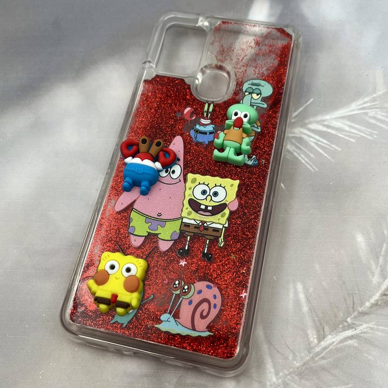 قاب گوشی Galaxy A21S سامسونگ آکواریومی Aquarium Case شفاف اکلیلی عروسکی برجسته طرح خانواده باب اسفنجی کد 11200 - Image 2