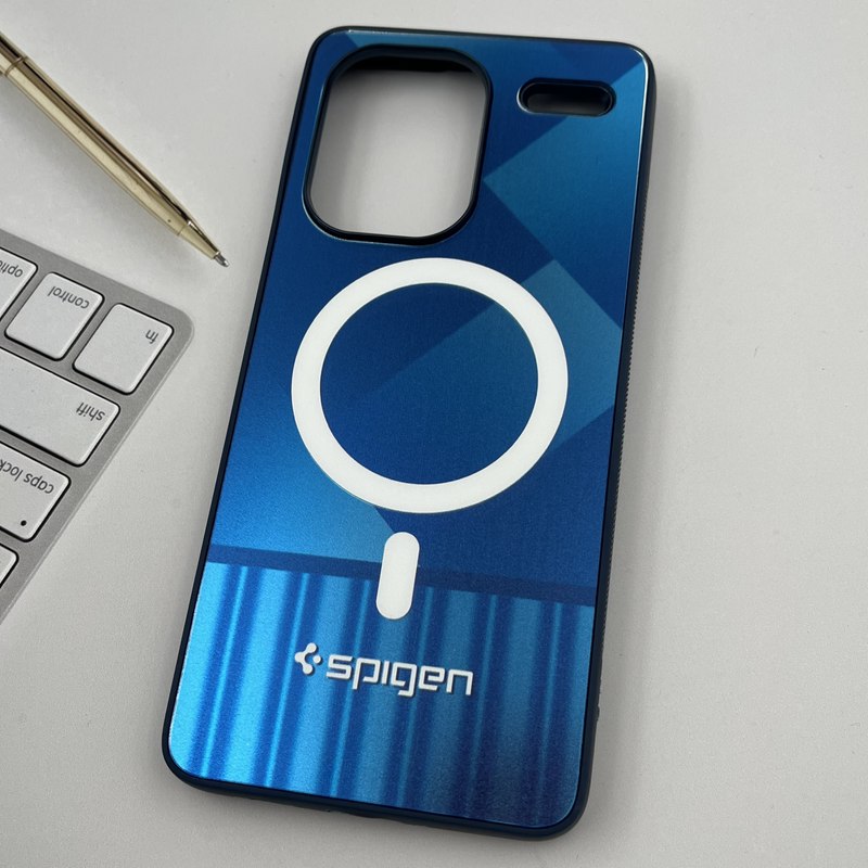 قاب گوشی Redmi Note 13 Pro Plus شیائومی سه بعدی Spigen طرح مگ سیف دار MagSafe آبی کد 29555 - Image 2