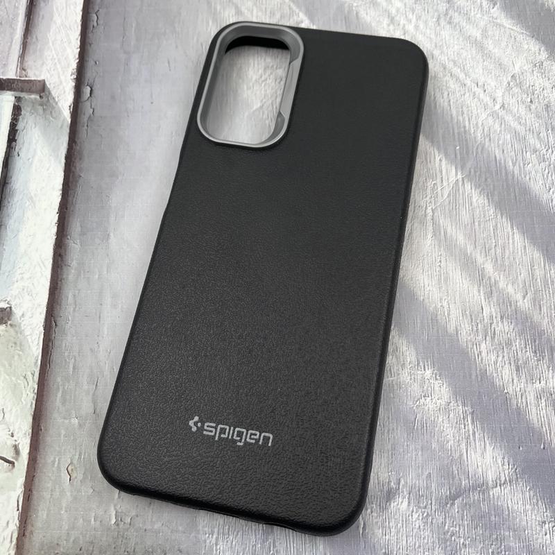 قاب گوشی Galaxy A14 سامسونگ Leather Design طرح چرم اورجینال Spigen لنز کروم اسپرت مشکی کد 30812 - Image 2