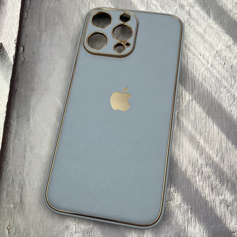 قاب گوشی iPhone 15 Pro Max آیفون اورجینال Leather Case چرمی دور طلایی آبی روشن محافظ لنز دار کد 35611 - Image 2
