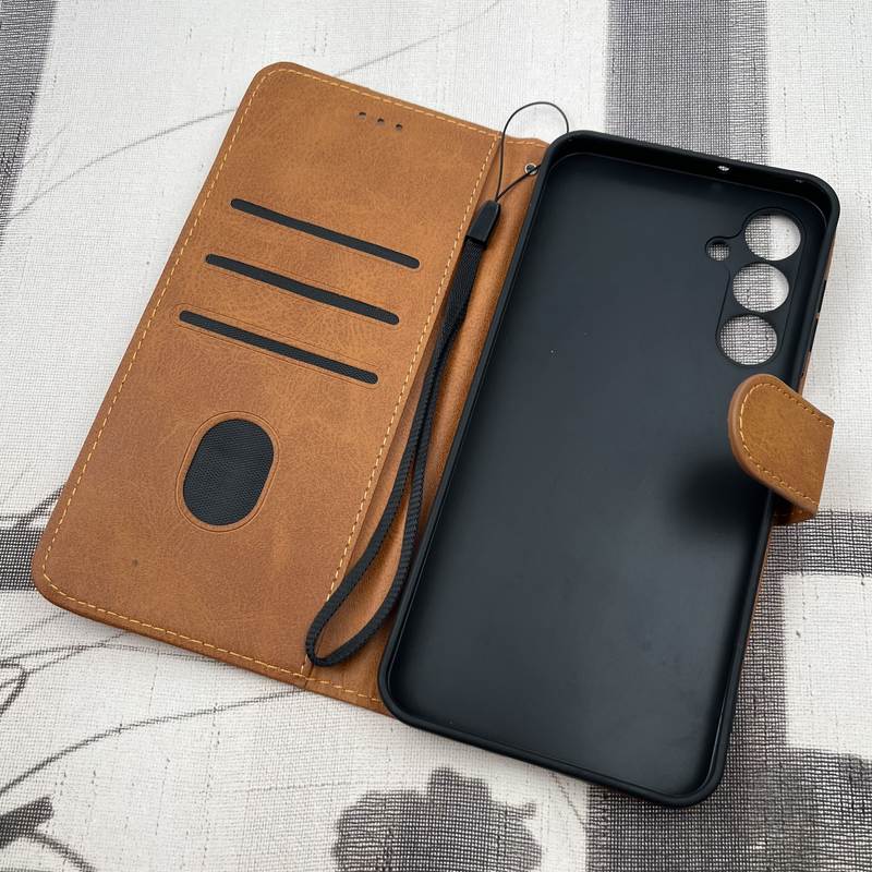 کیف گوشی Galaxy A16 سامسونگ چرم مگنتی جاکارتی محافظ لنز دار بند آویز دار عسلی کد 40828 - Image 2