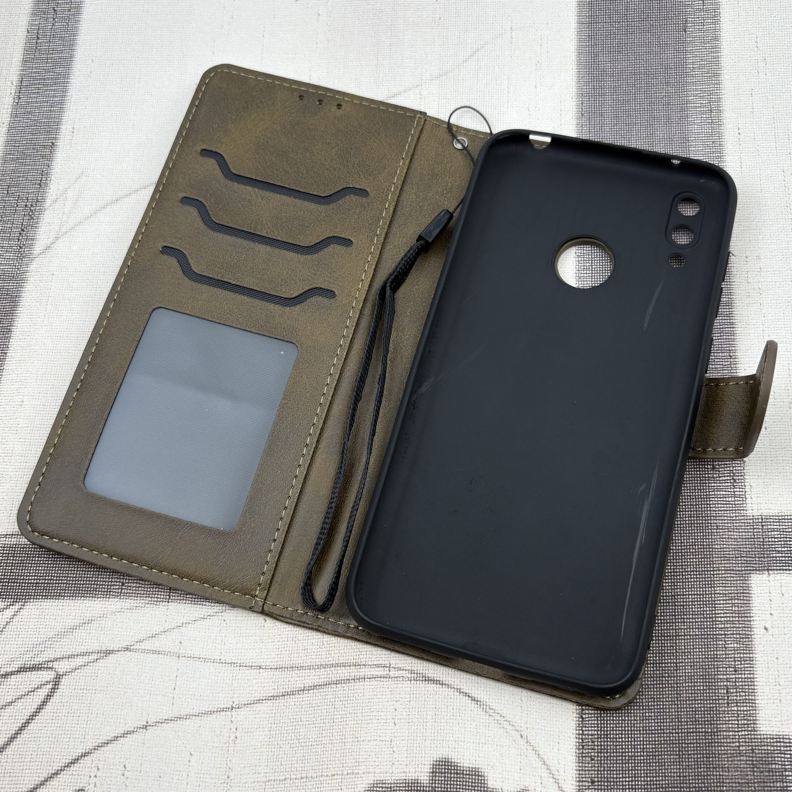 کیف گوشی Y7 2019 / Y7 Prime 2019 هوآوی چرم مگنتی جاکارتی محافظ لنز دار بند آویز دار سبز زیتونی کد 41062 - Image 2