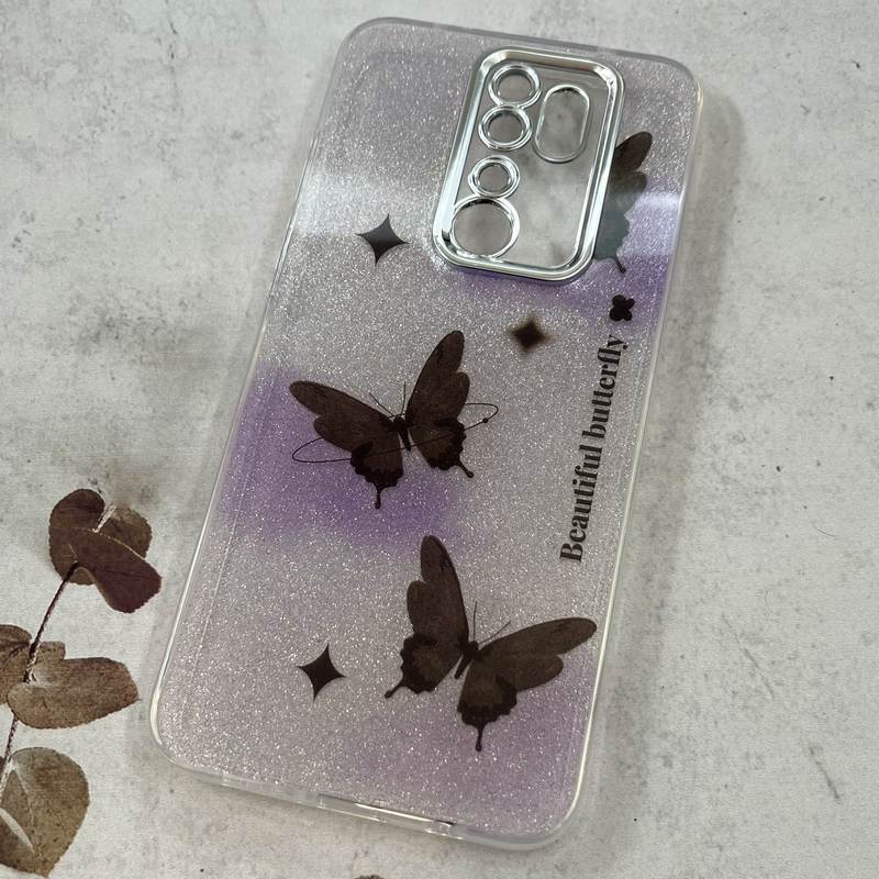 قاب گوشی Redmi Note 8 Pro شیائومی Brand Case لاکچری شاین دار طرح پروانه محافظ لنز دار Silver کد 52235 - Image 2