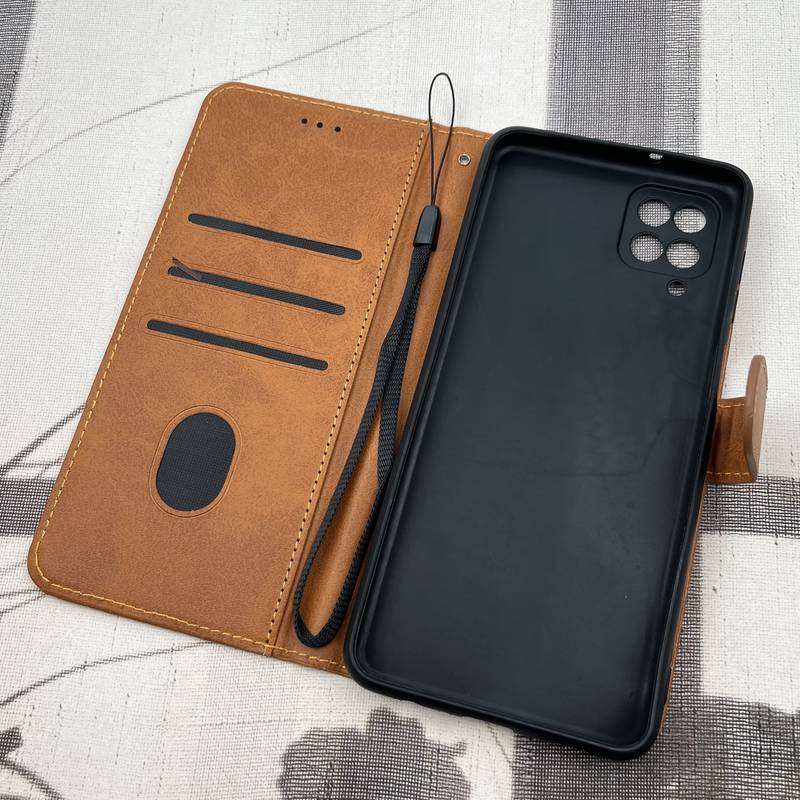 کیف گوشی Galaxy A12 / Galaxy M12 سامسونگ چرم مگنتی جاکارتی محافظ لنز دار بند آویز دار عسلی کد 62283 - Image 2