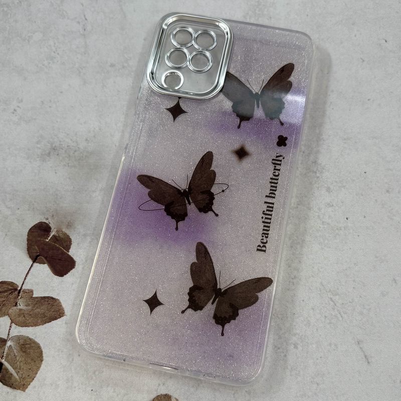قاب گوشی Galaxy A12 / Galaxy M12 سامسونگ Brand Case لاکچری شاین دار طرح پروانه محافظ لنز دار Silver کد 64257 - Image 2