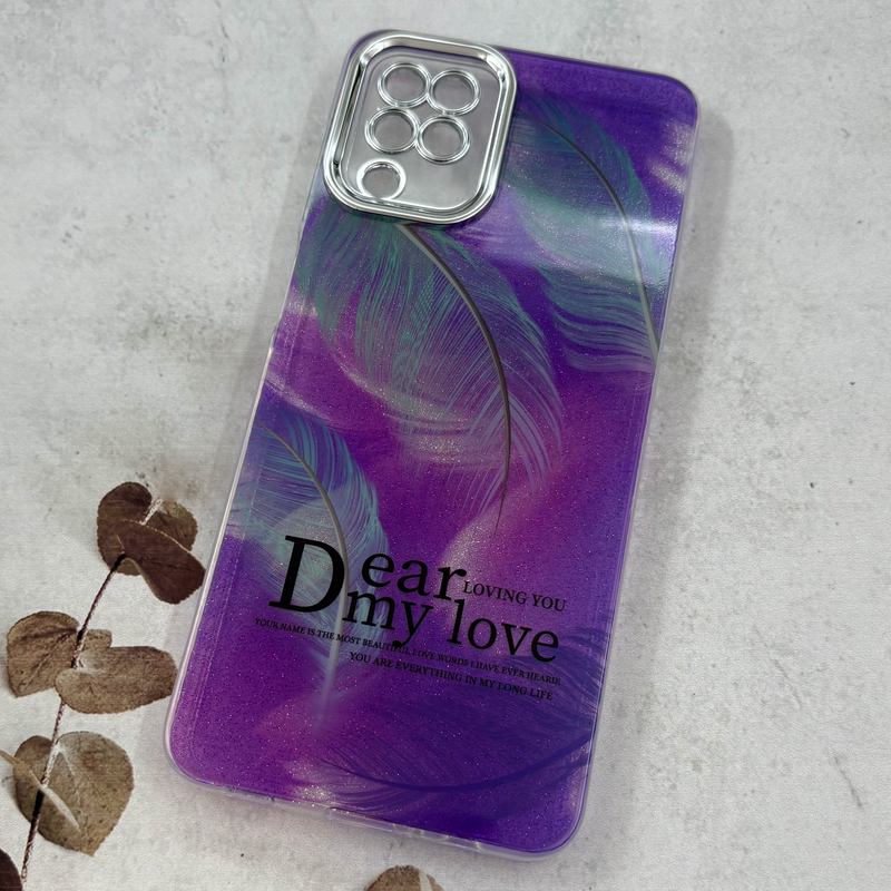 قاب گوشی Galaxy A12 / Galaxy M12 سامسونگ Brand Case لاکچری شاین دار طرح پر بنفش محافظ لنز دار Silver کد 70381 - Image 2