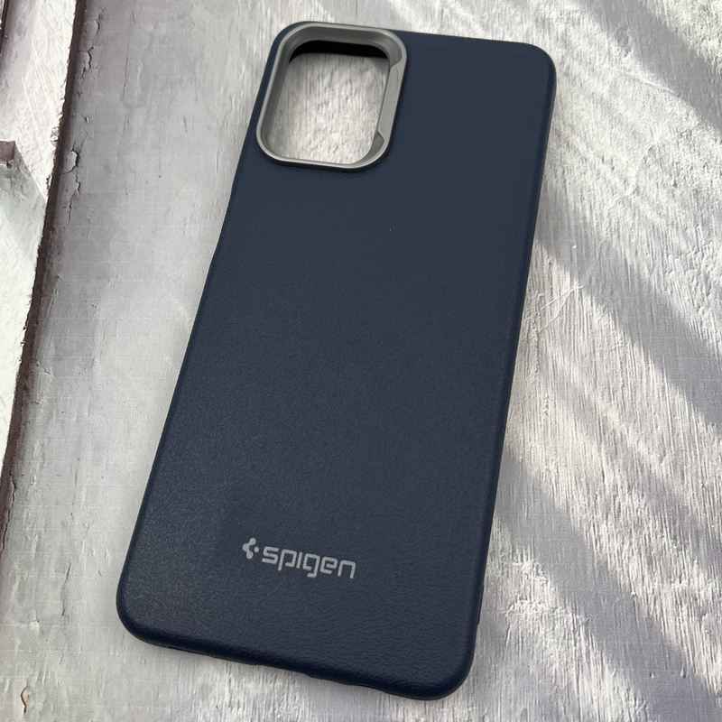 قاب گوشی Galaxy A12 / Galaxy M12 سامسونگ Leather Design طرح چرم اورجینال Spigen لنز کروم اسپرت سرمه ای کد 75896 - Image 2