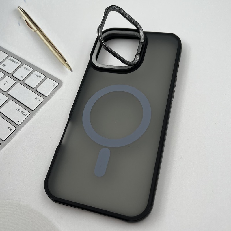 قاب گوشی iPhone 16 Pro Max آیفون لنز کروم استند شو مگ سیف دار MagSafe اورجینال ایربگ دار مشکی کد 10842 - Image 2