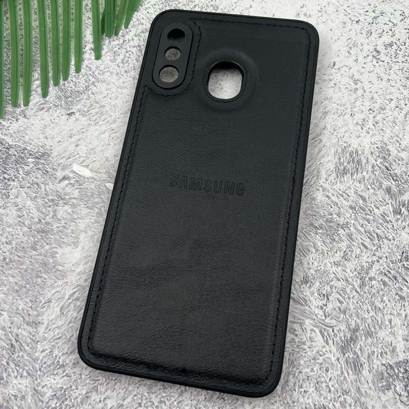 قاب گوشی Galaxy A20 / A30 سامسونگ Leather Case چرم اورجینال داخل پارچه ای لوگو دار کلاسیک محافظ لنز دار مشکی کد 12208 - Image 2