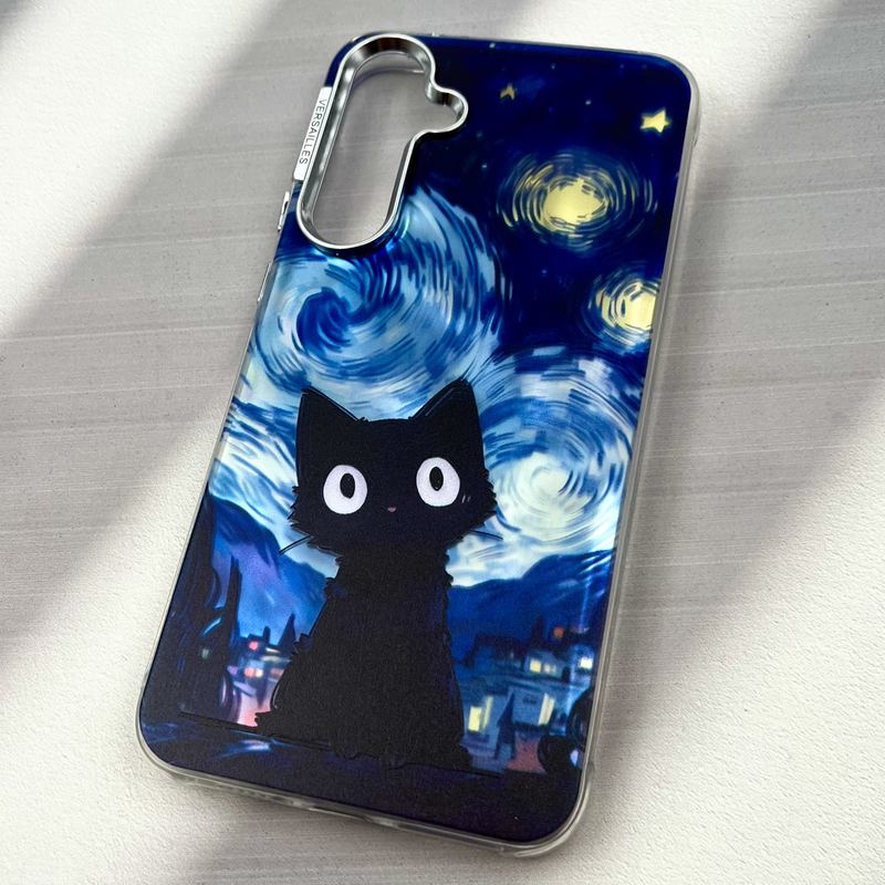 قاب گوشی Galaxy A55 سامسونگ Versailles اورجینال طرح سه بعدی گربه سیاه لنز Silver کد 14284 - Image 2