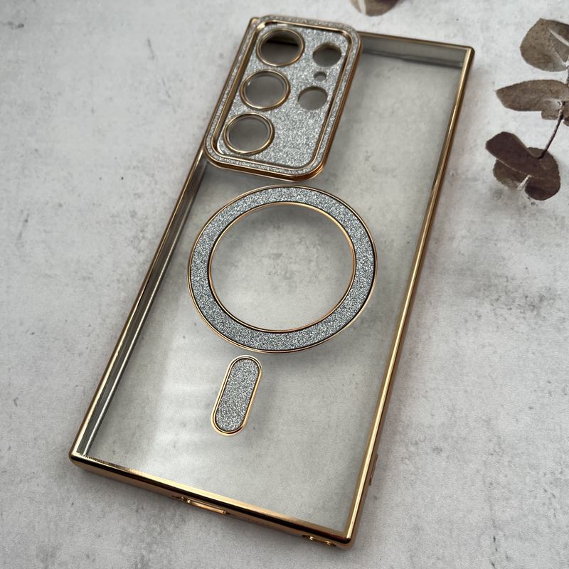 قاب گوشی Galaxy S23 Ultra سامسونگ نیوالکتروپلیتینگ مگ سیف Magsafe اورجینال دور نگین Swarovski سواروسکی محافظ لنز دار طلایی کد 14445 - Image 2