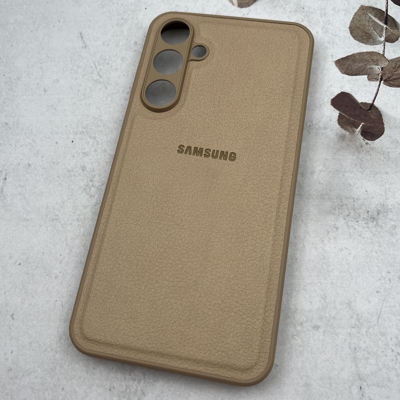 قاب گوشی Galaxy A55 سامسونگ چرم دور سیلیکونی Leather Case لوگو دار محافظ لنز دار کرم تیره کد 14497 - Image 2