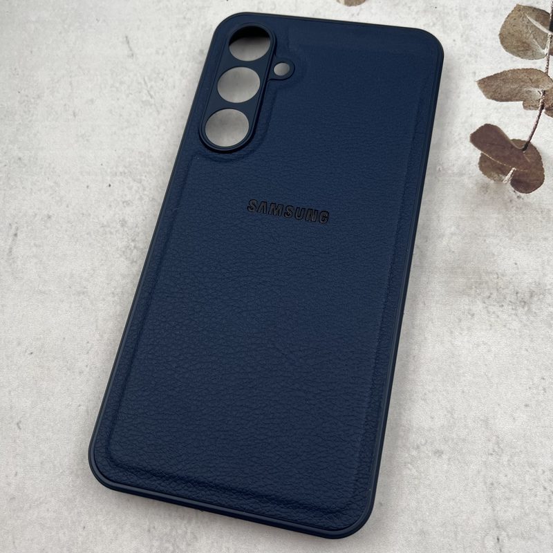قاب گوشی Galaxy A35 سامسونگ چرم دور سیلیکونی Leather Case لوگو دار محافظ لنز دار سرمه ای کد 14656 - Image 2