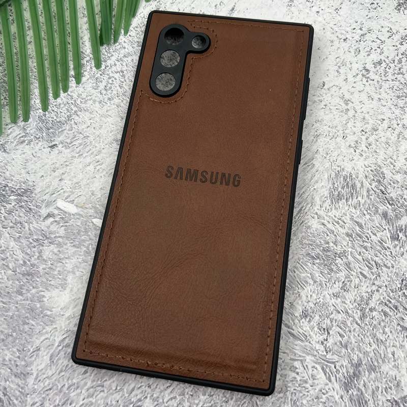 قاب گوشی Galaxy Note 10 سامسونگ Leather Case چرم اورجینال داخل پارچه ای لوگو دار کلاسیک محافظ لنز دار قهوه ای کد 18334 - Image 2