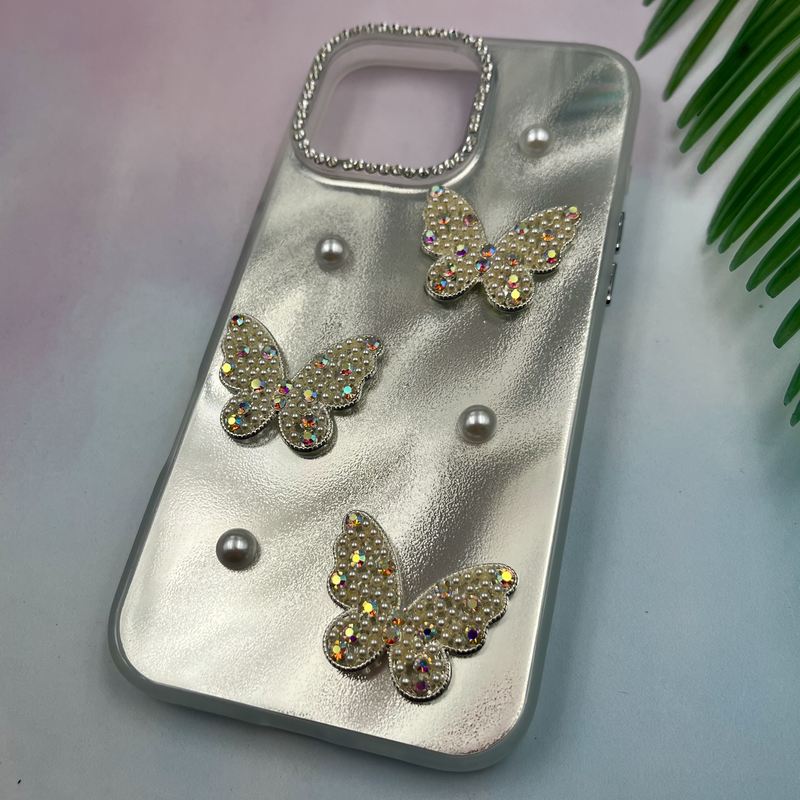 قاب گوشی iPhone 16 Pro Max آیفون Luxury Case اورجینال مروارید الماسی برجسته طرح پروانه کد 19092 - Image 2