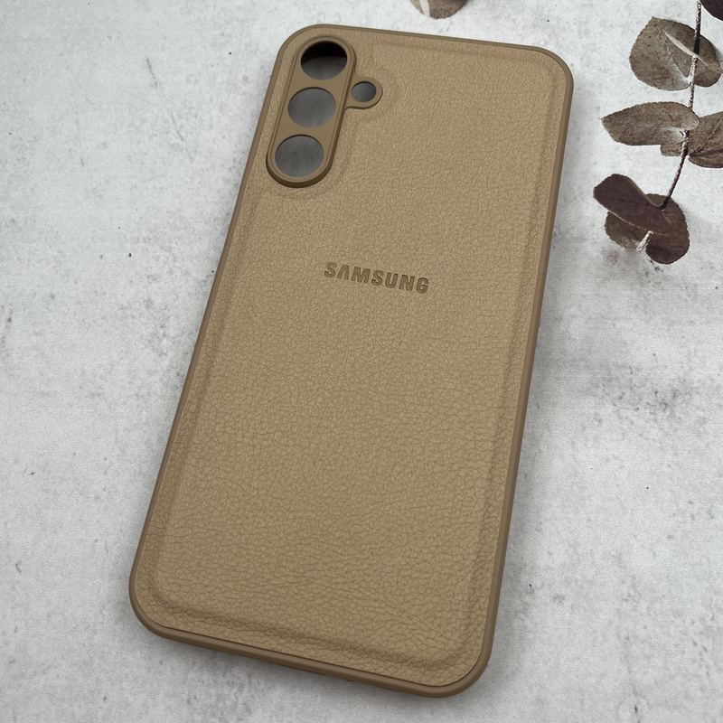 قاب گوشی Galaxy A15 سامسونگ چرم دور سیلیکونی Leather Case لوگو دار محافظ لنز دار کرم تیره کد 19740 - Image 2