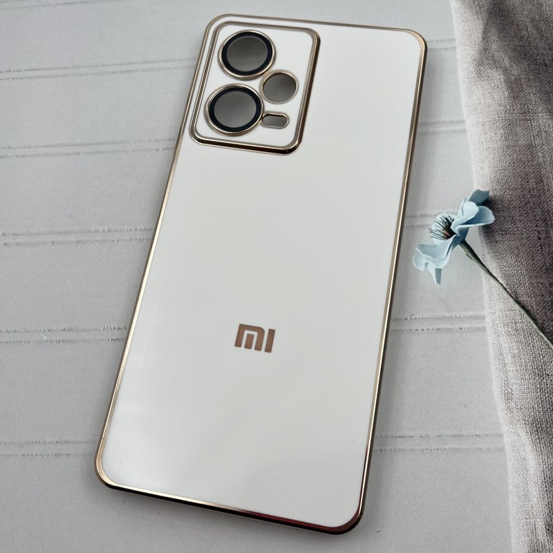 قاب گوشی Redmi Note 12 Pro 5G شیائومی ژله ای مای کیس طرح Gold Line دور طلایی محافظ لنز دار شیشه ای سفید کد 20429 - Image 2