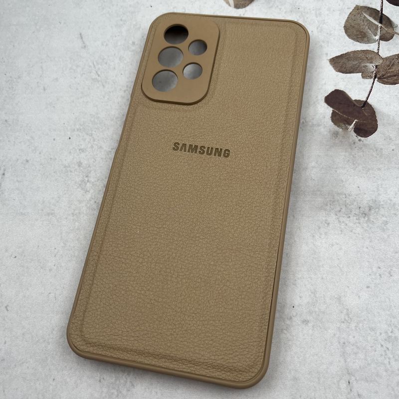 قاب گوشی Galaxy A23 سامسونگ چرم دور سیلیکونی Leather Case لوگو دار محافظ لنز دار کرم تیره کد 26708 - Image 2