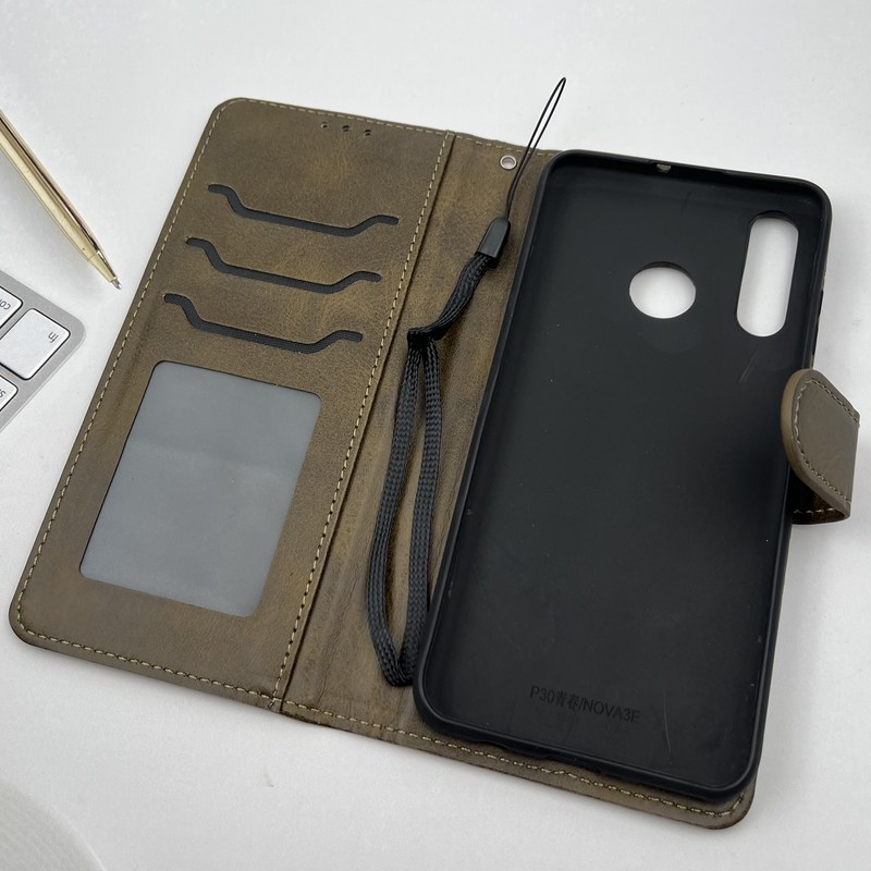 کیف گوشی Huawei P30 Lite هوآوی چرم مگنتی جاکارتی بند آویز دار محافظ لنز دار سبز زیتونی کد 27527 - Image 2