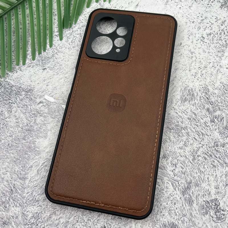 قاب گوشی Redmi Note 12 4G شیائومی Leather Case چرم اورجینال داخل پارچه ای لوگو دار کلاسیک محافظ لنز دار قهوه ای کد 36932 - Image 2