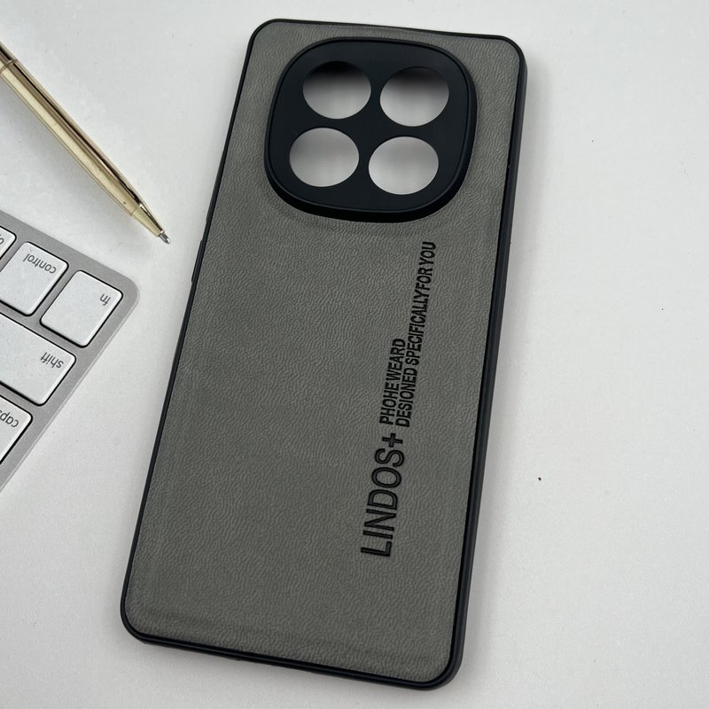 قاب گوشی Redmi Note 14 Pro 4G شیائومی چرمی دور سیلیکونی +Lindos کلاسیک محافظ لنز دار طوسی کد 37143 - Image 2