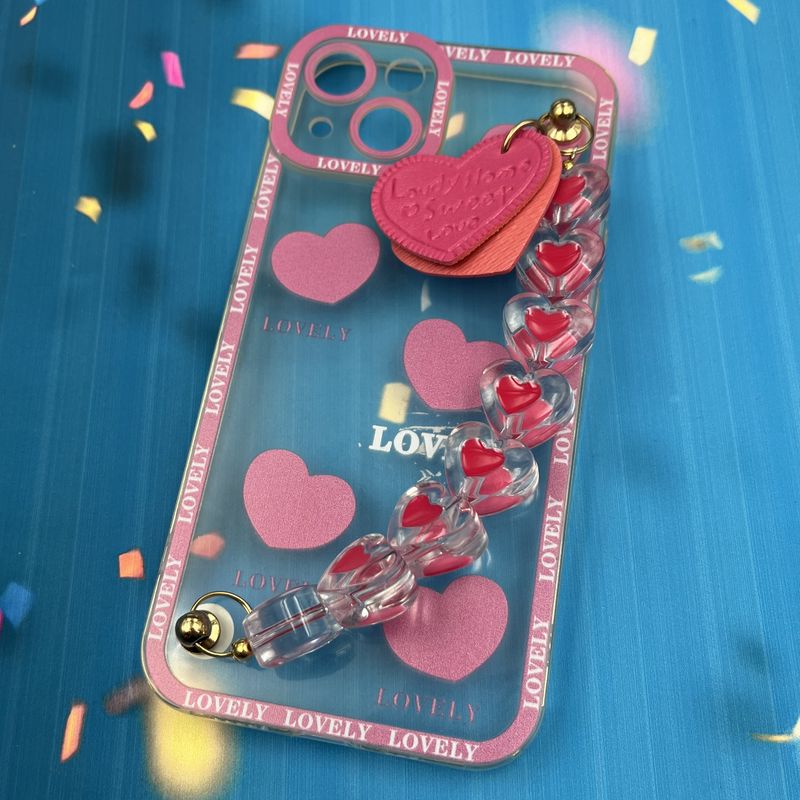 قاب گوشی iPhone 13 آیفون شفاف کریستالی دستبندی طرح قلب محافظ لنز دار رنگی کد 38869 - Image 2