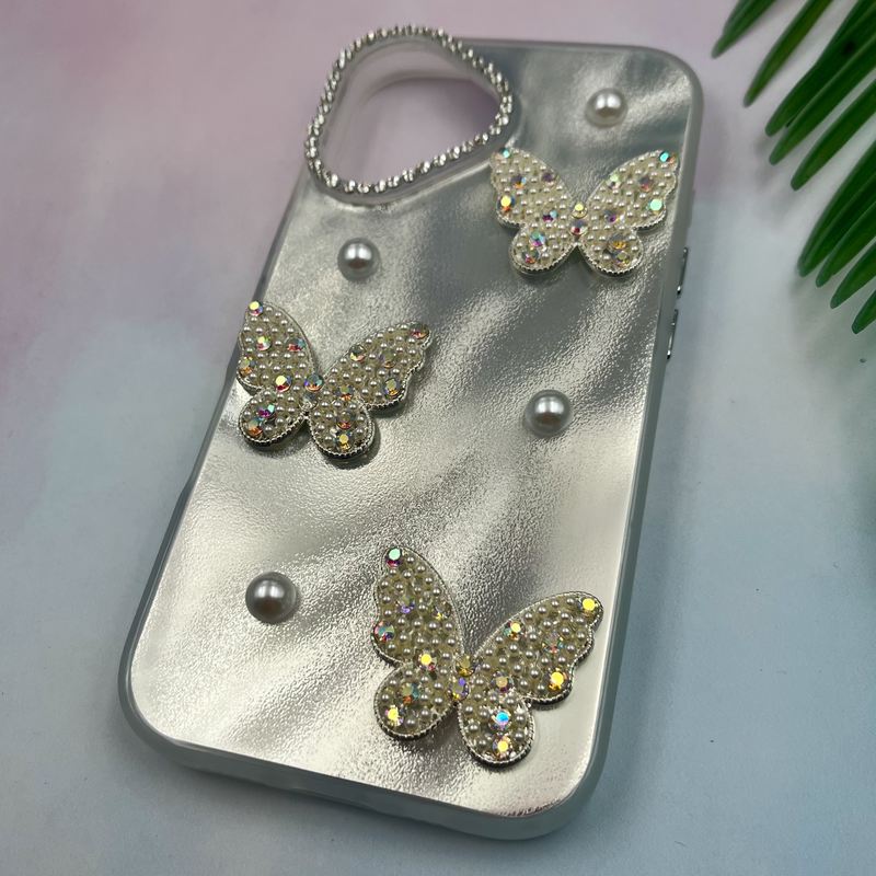 قاب گوشی iPhone 16 آیفون Luxury Case اورجینال مروارید الماسی برجسته طرح پروانه کد 40698 - Image 2