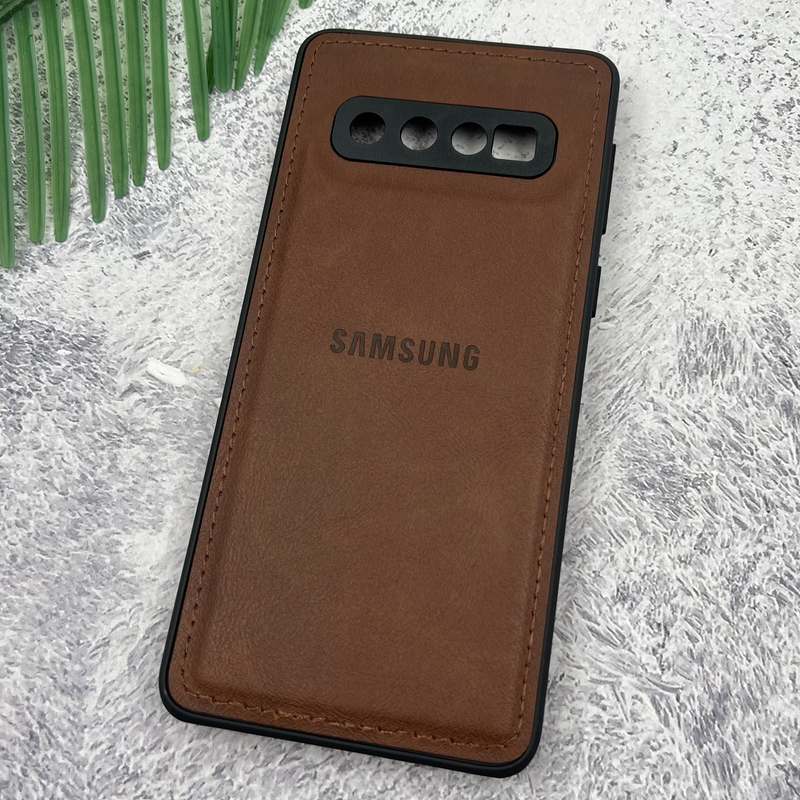 قاب گوشی Galaxy S10 سامسونگ Leather Case چرم اورجینال داخل پارچه ای لوگو دار کلاسیک محافظ لنز دار قهوه ای کد 49688 - Image 2