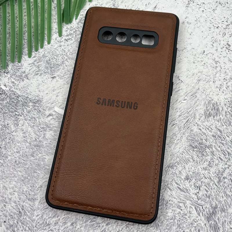 قاب گوشی Galaxy S10 Plus سامسونگ Leather Case چرم اورجینال داخل پارچه ای لوگو دار کلاسیک محافظ لنز دار قهوه ای کد 50680 - Image 2