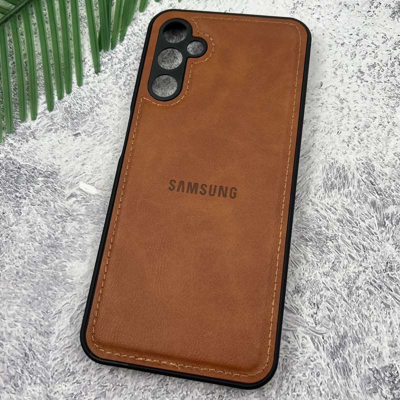 قاب گوشی Galaxy A14 سامسونگ Leather Case چرم اورجینال داخل پارچه ای لوگو دار کلاسیک محافظ لنز دار عسلی کد 51446 - Image 2