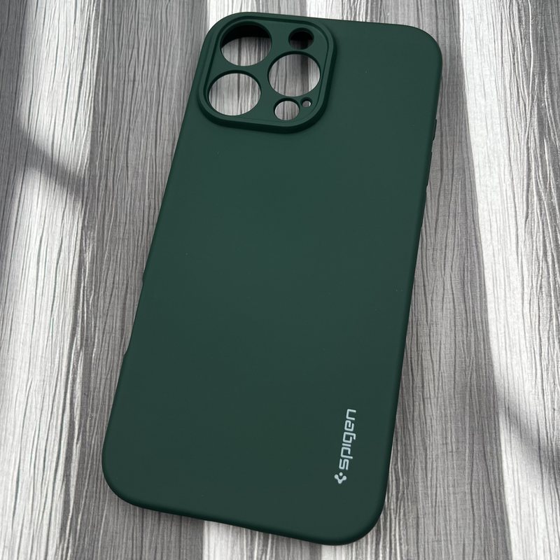 قاب گوشی iPhone 16 Pro Max آیفون سیلیکونی Spigen اورجینال داخل پارچه ای محافظ لنز دار سبز کد 51616 - Image 2