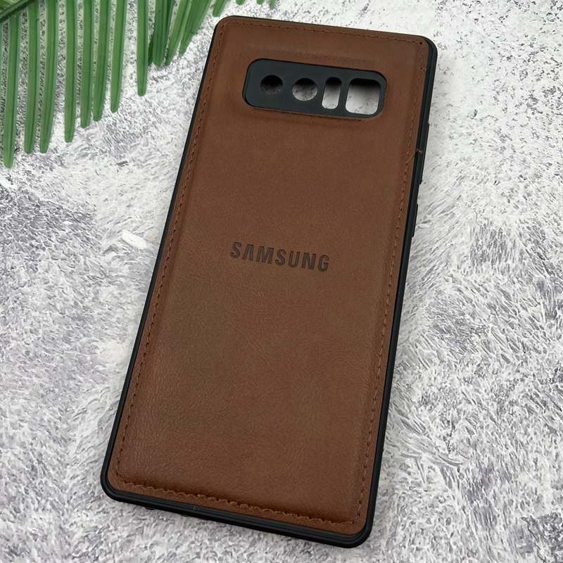 قاب گوشی Galaxy Note 8 سامسونگ Leather Case چرم اورجینال داخل پارچه ای لوگو دار کلاسیک محافظ لنز دار قهوه ای کد 54096 - Image 2