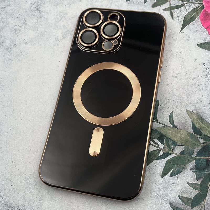 قاب گوشی iPhone 14 Pro Max آیفون مای کیس دور طلایی مگ سیف Magsafe اورجینال محافظ لنز دار شیشه ای مشکی کد 56333 - Image 2