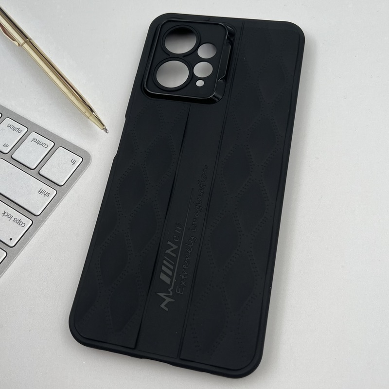 قاب گوشی Redmi Note 12 4G شیائومی پافری طرح دوخت لوزی New Case محافظ لنز دار برجسته مشکی کد 58611 - Image 2