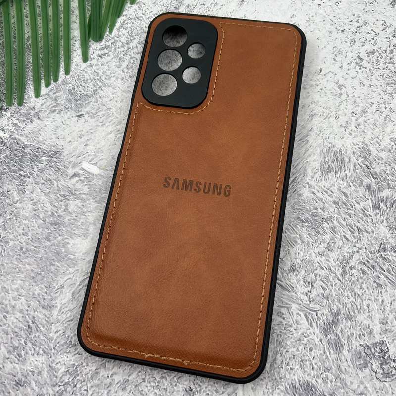 قاب گوشی Galaxy A23 سامسونگ Leather Case چرم اورجینال داخل پارچه ای لوگو دار کلاسیک محافظ لنز دار عسلی کد 63471 - Image 2