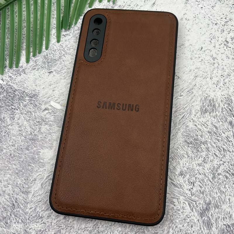 قاب گوشی Galaxy A30S / Galaxy A50S / Galaxy A50 سامسونگ Leather Case چرم اورجینال داخل پارچه ای لوگو دار کلاسیک محافظ لنز دار قهوه ای کد 66265 - Image 2
